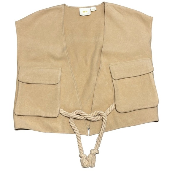 NWT Maeve by Anthropologie Cropped Sweater Vest Boxy  Academia Utility tan  Rope - Picture 1 of 9